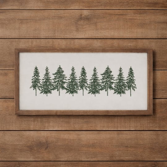 Melrose 16" x 8" Embroidered Pine Tree Wall Art